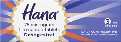 Hana 75 microgram film coated tables front of packaging