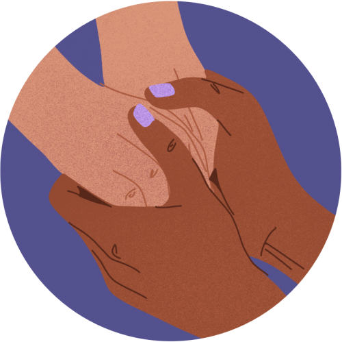 Illustration of hands holding wach other ina purple circle