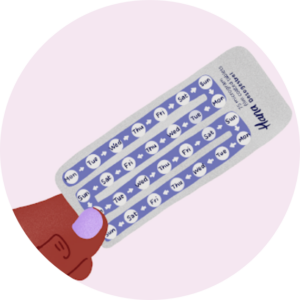 illustration of fingers holding a blister of the Hana pill