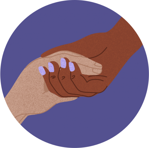 Illustration of two hands holding wach other ina purple circle