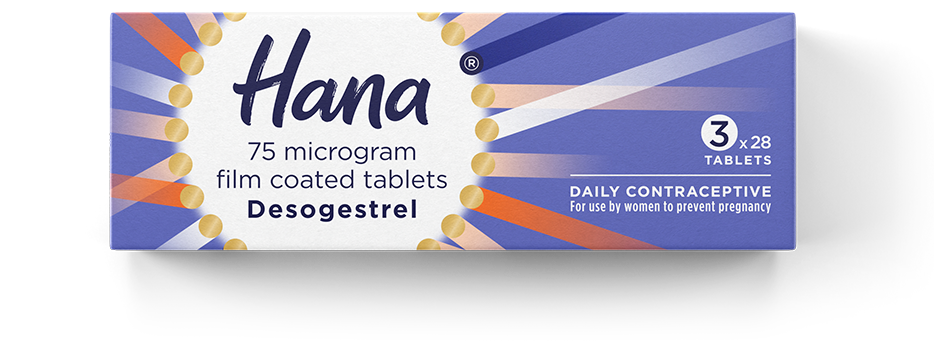 Hana 75 microgram film coated tables front of packaging