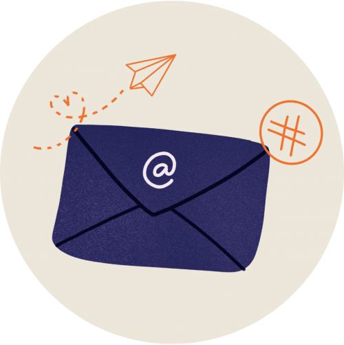 mail illustration in a beige circle