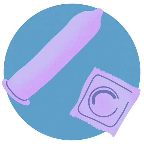 Illustration of a condom in a blue circle
