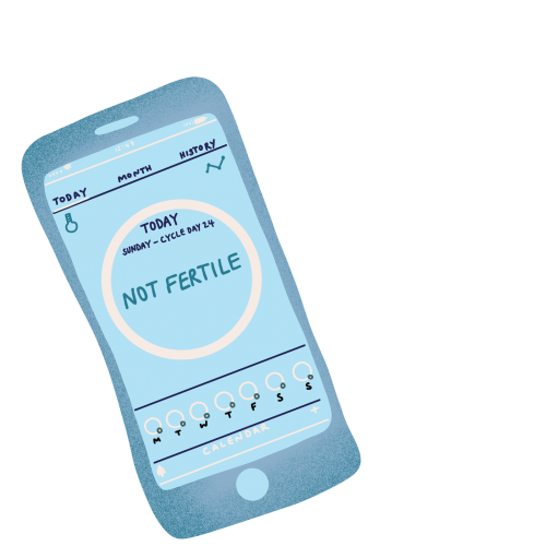 Illustration of a phone with a display that indicates that the person is not fertile.