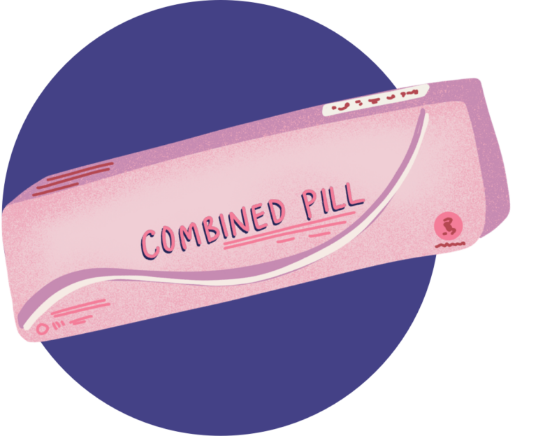 Combined pill package in a blue circle