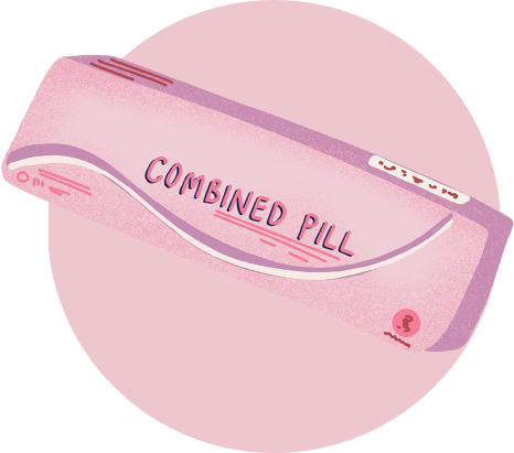 Combined pill package in a pink circle
