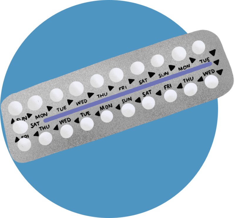 Illustration of a pill blister in a blue circle