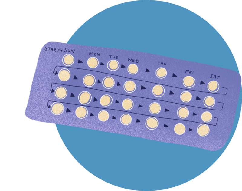 Illustration of a pill blister in a blue circle