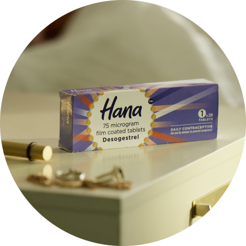Photo of a packet of Hana on a bedside table